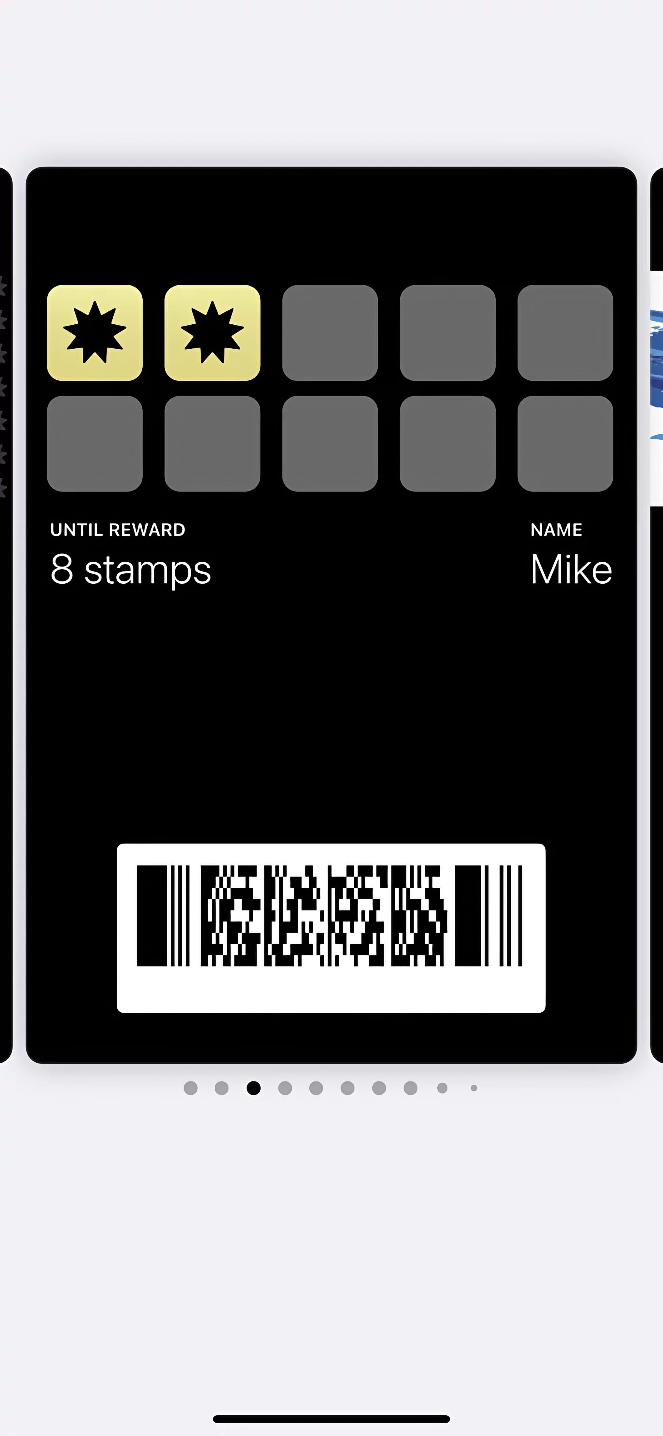 Stamp card example with two stamps toward a reward